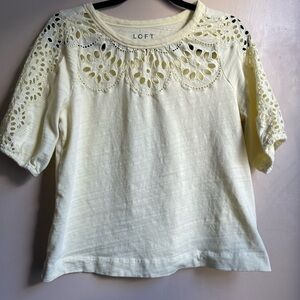 LOFT Women's Yellow Crochet Eyelet top bell sleeve blouse mature stretch